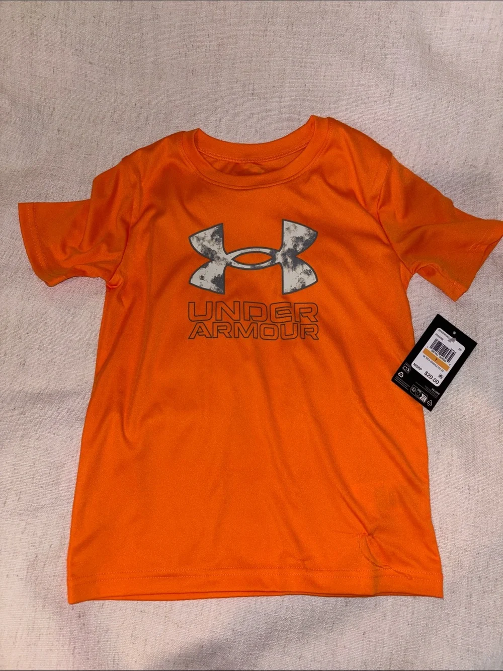 Under Armour Bright Orange Youth Athletic Tee with Camouflage Logo